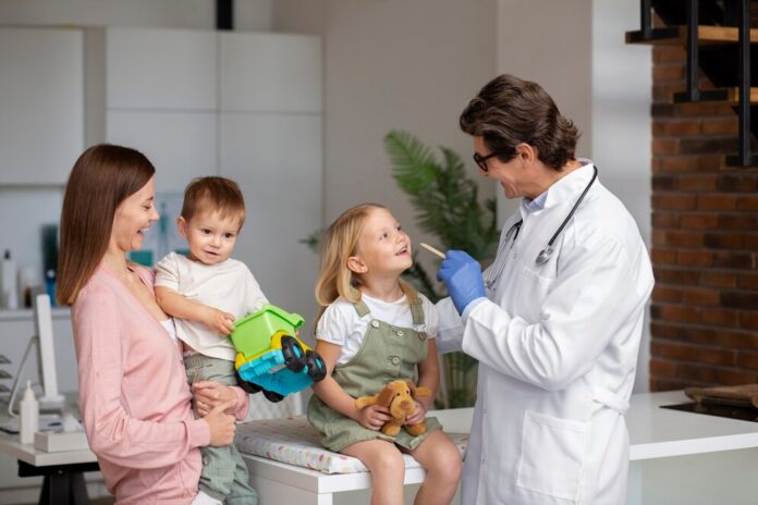 young-mother-with-two-children-doctors-appointment_23-2149187439 pediatric care center