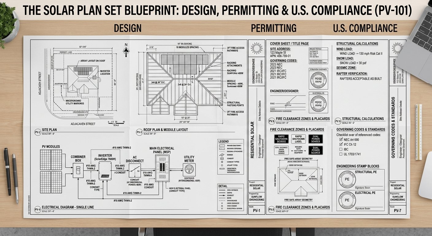 The Solar Plan Set Blueprint: Design, Permitting & U.S. Compliance