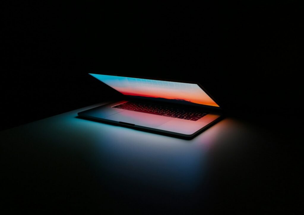 Gray and black laptop computer on surface